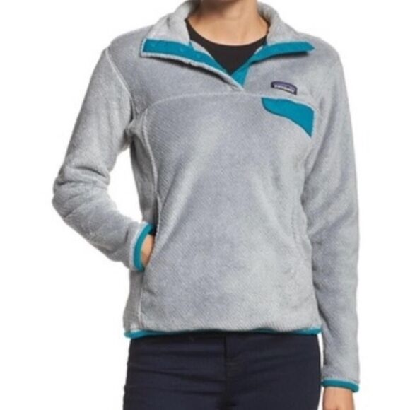 Patagonia Re-Tool Snap T Fleece Pullover in Gray With Blue Trim Medium - Picture 1 of 7